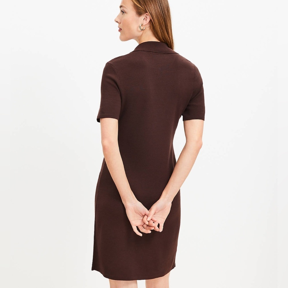 LOFT Brown Petite Collared Split Neck Polo Collar Bodycon Dress XSP EUC - Picture 3 of 10
